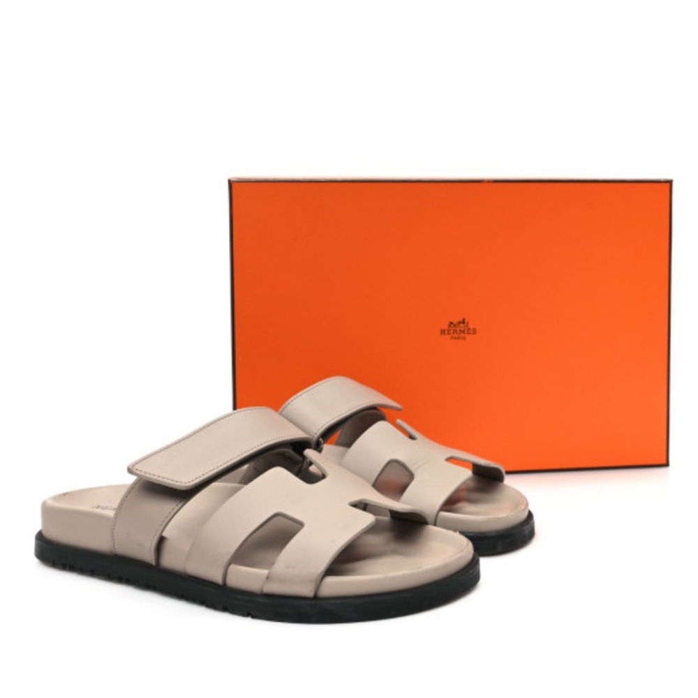 Hermes Calfskin Womens Chypre Sandals Beige Mastic